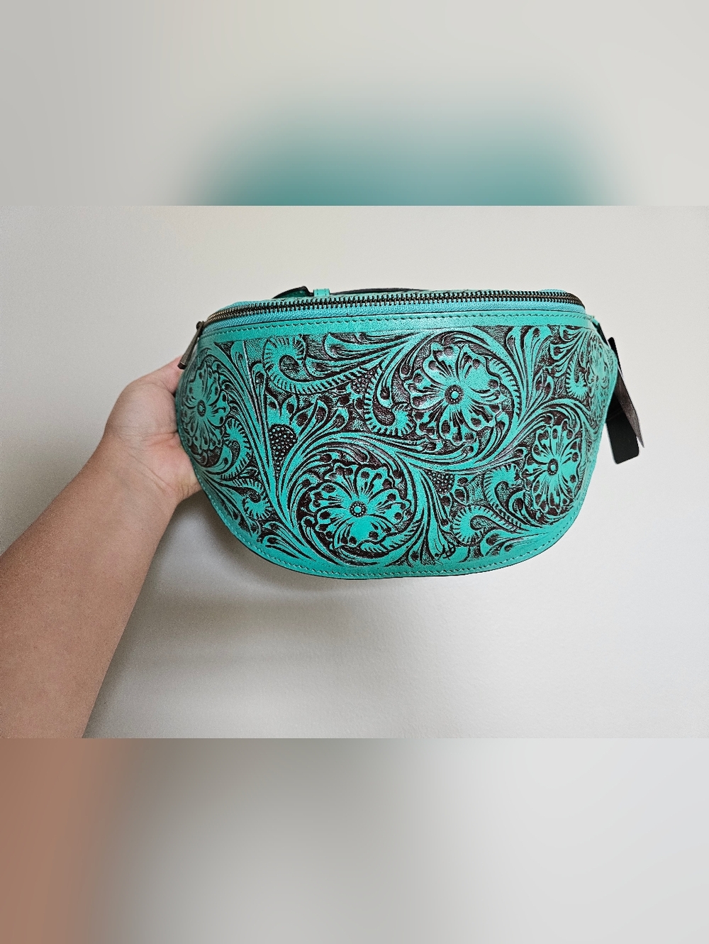 Turquoise Floral Tooled Leather Waist Bag - Women